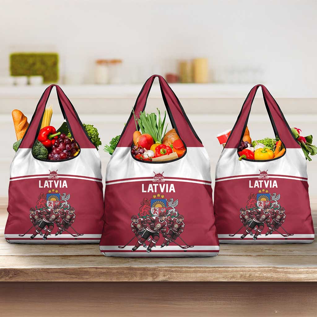 Latvia Hockey Pride Grocery Bag Baltic Ice Warriors