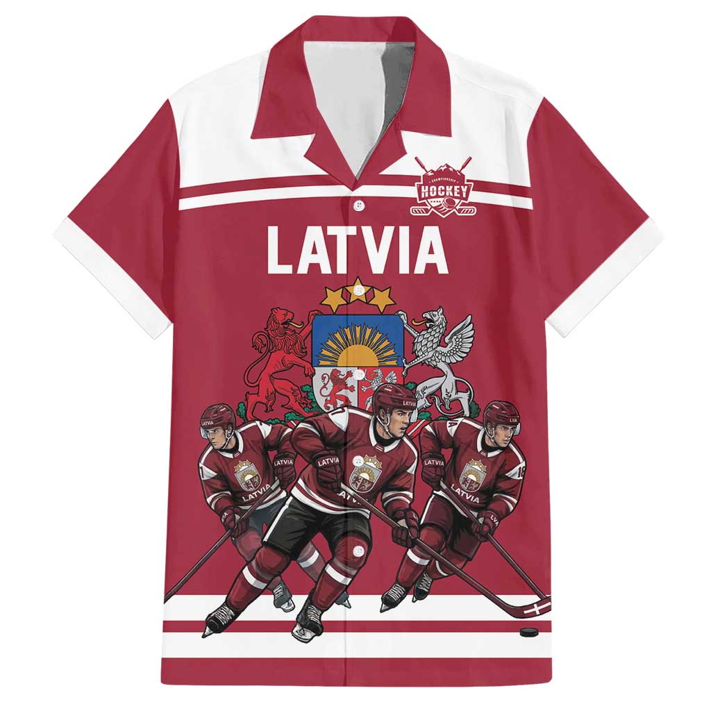 Latvia Hockey Pride Custom Hawaiian Shirt Baltic Ice Warriors
