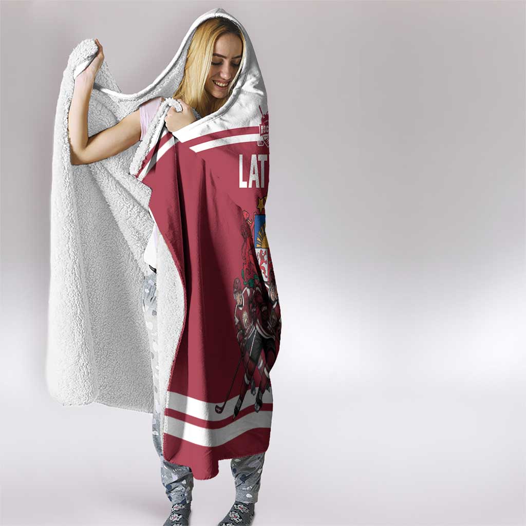 Latvia Hockey Pride Hooded Blanket Baltic Ice Warriors