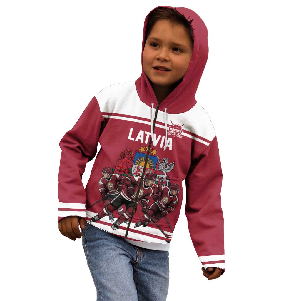Latvia Hockey Pride Custom Kid Hoodie Baltic Ice Warriors