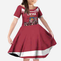 Latvia Hockey Pride Custom Kid Short Sleeve Dress Baltic Ice Warriors