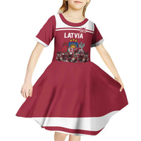 Latvia Hockey Pride Custom Kid Short Sleeve Dress Baltic Ice Warriors