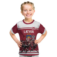 Latvia Hockey Pride Custom Kid T Shirt Baltic Ice Warriors