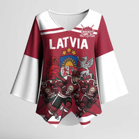 Latvia Hockey Pride Custom Kimono Sleeve Blouse Baltic Ice Warriors