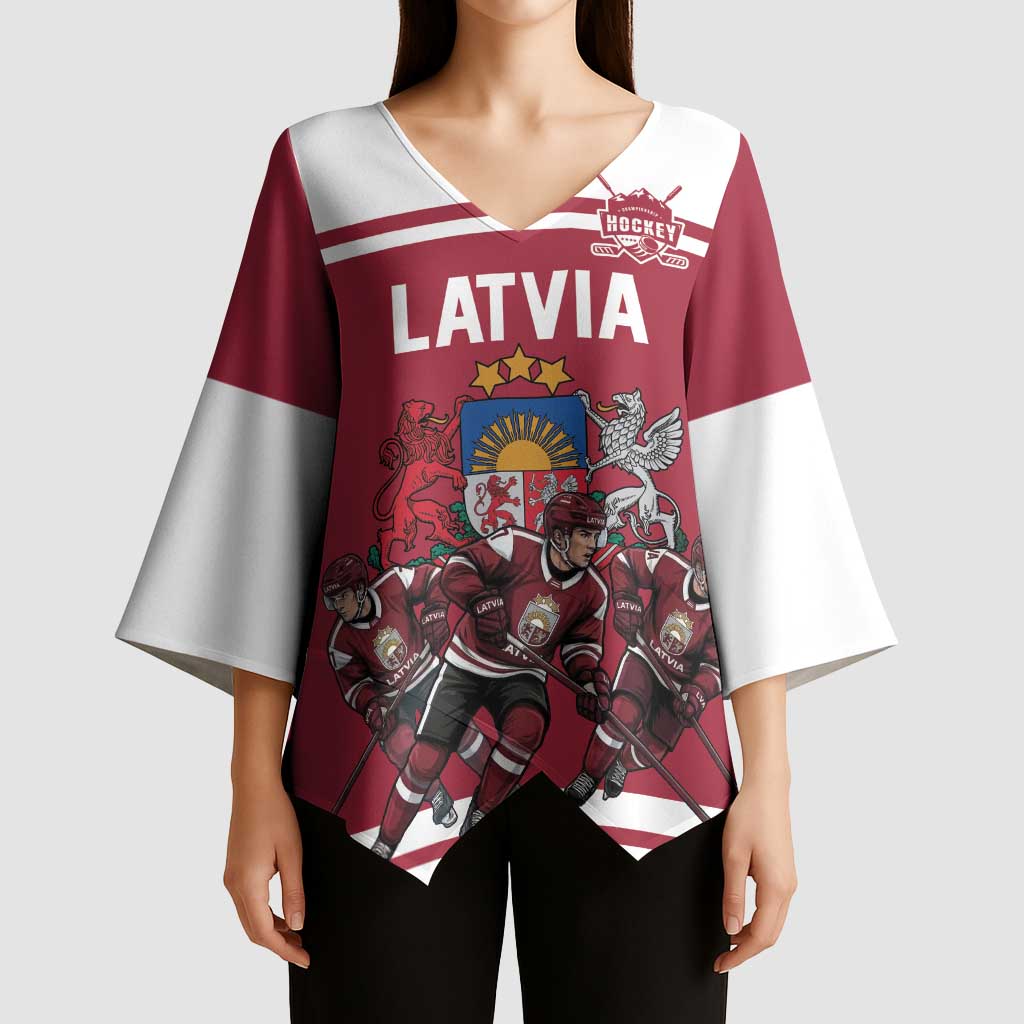 Latvia Hockey Pride Custom Kimono Sleeve Blouse Baltic Ice Warriors