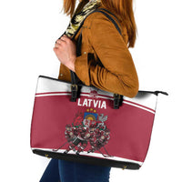 Latvia Hockey Pride Leather Tote Bag Baltic Ice Warriors