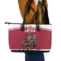 Latvia Hockey Pride Leather Tote Bag Baltic Ice Warriors
