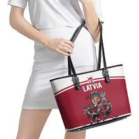 Latvia Hockey Pride Leather Tote Bag Baltic Ice Warriors