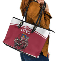 Latvia Hockey Pride Leather Tote Bag Baltic Ice Warriors