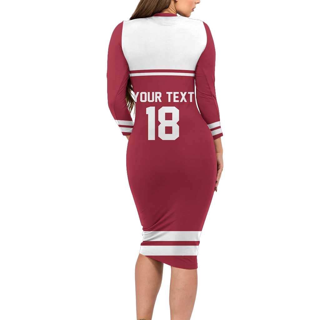 Latvia Hockey Pride Custom Long Sleeve Bodycon Dress Baltic Ice Warriors