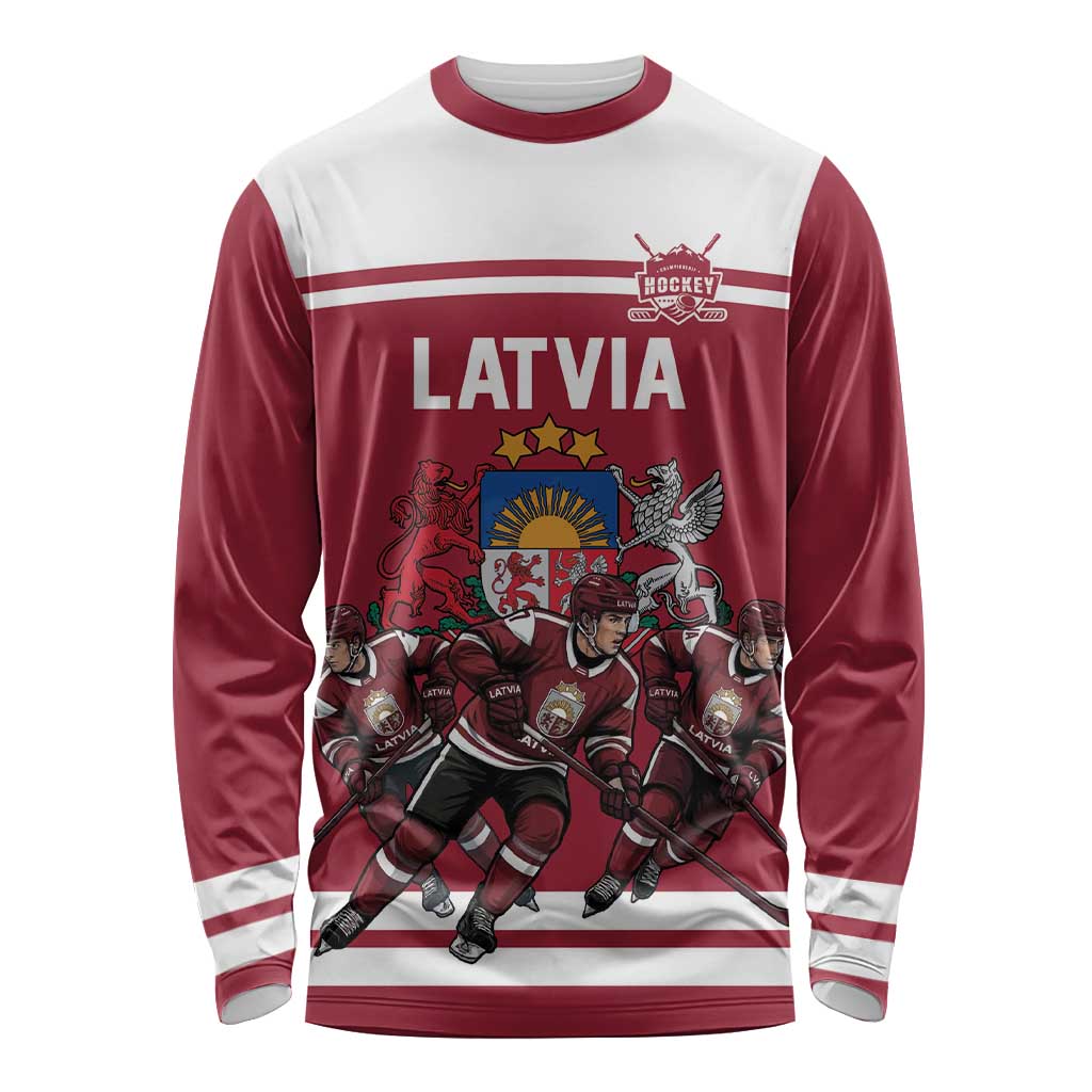 Latvia Hockey Pride Custom Long Sleeve Shirt Baltic Ice Warriors