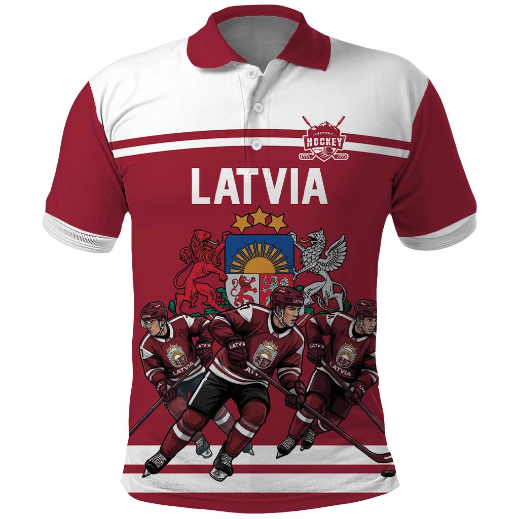 Latvia Hockey Pride Custom Polo Shirt Baltic Ice Warriors