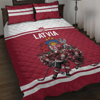 Latvia Hockey Pride Quilt Bed Set Baltic Ice Warriors