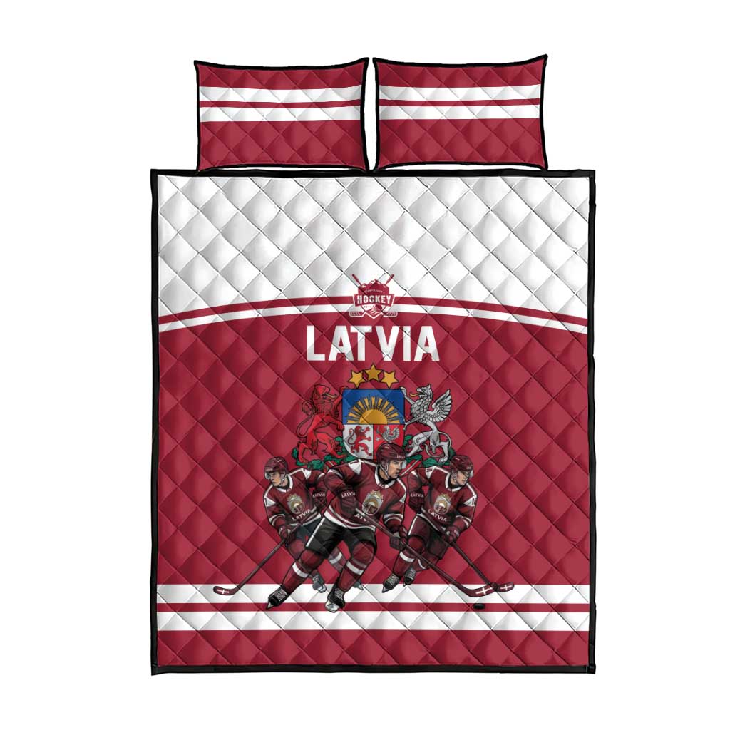 Latvia Hockey Pride Quilt Bed Set Baltic Ice Warriors