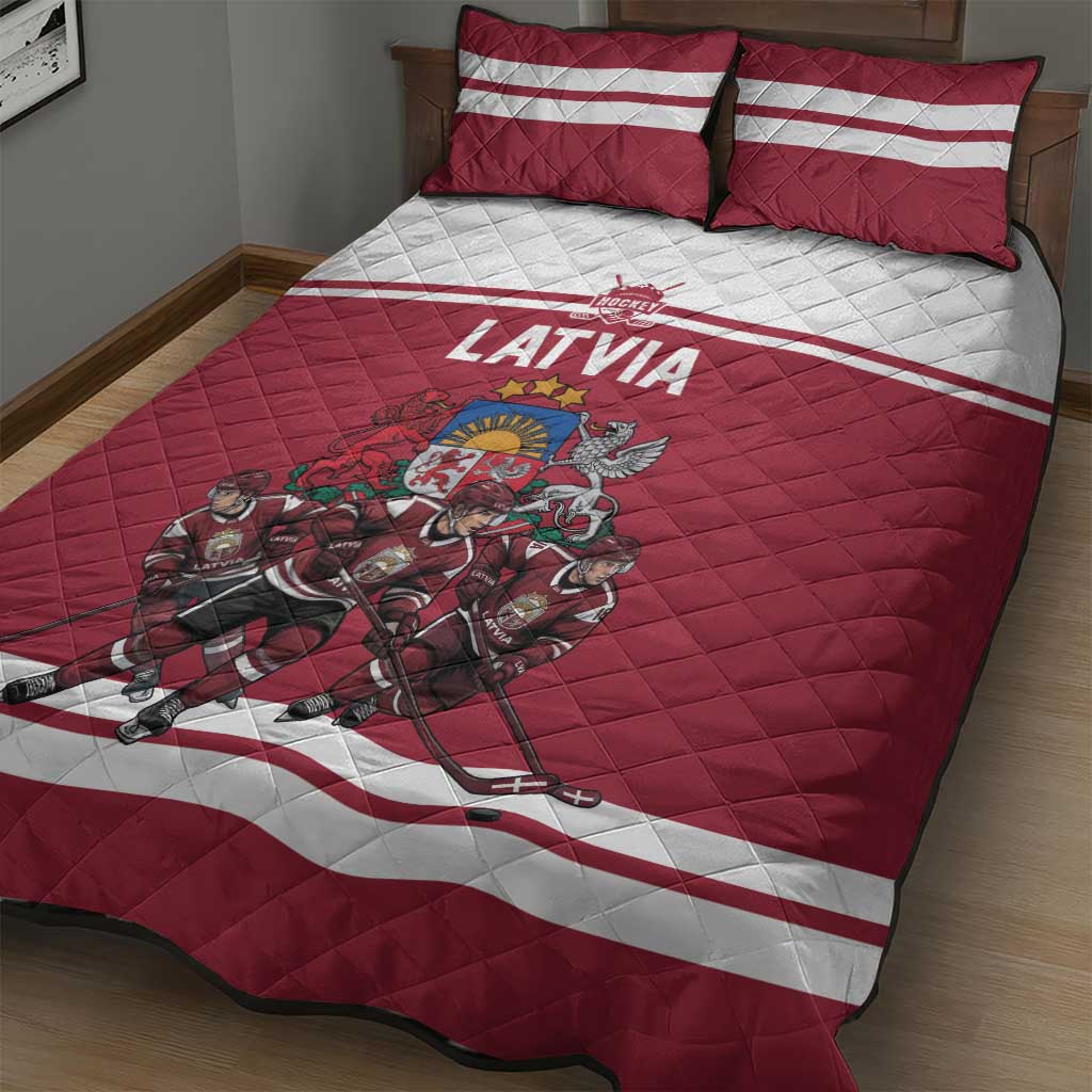 Latvia Hockey Pride Quilt Bed Set Baltic Ice Warriors