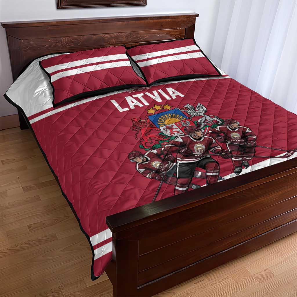 Latvia Hockey Pride Quilt Bed Set Baltic Ice Warriors