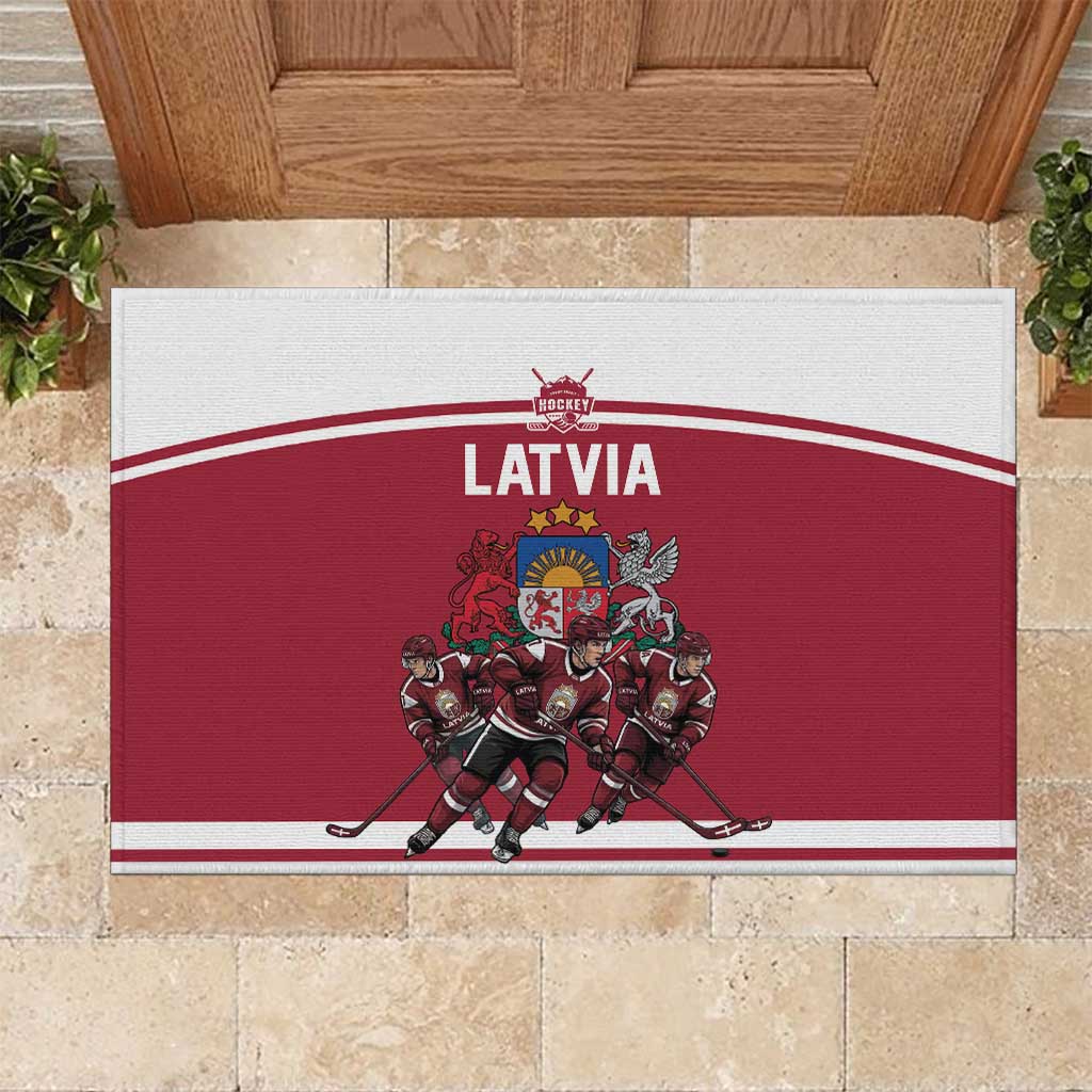 Latvia Hockey Pride Rubber Doormat Baltic Ice Warriors