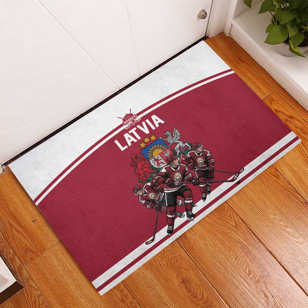 Latvia Hockey Pride Rubber Doormat Baltic Ice Warriors