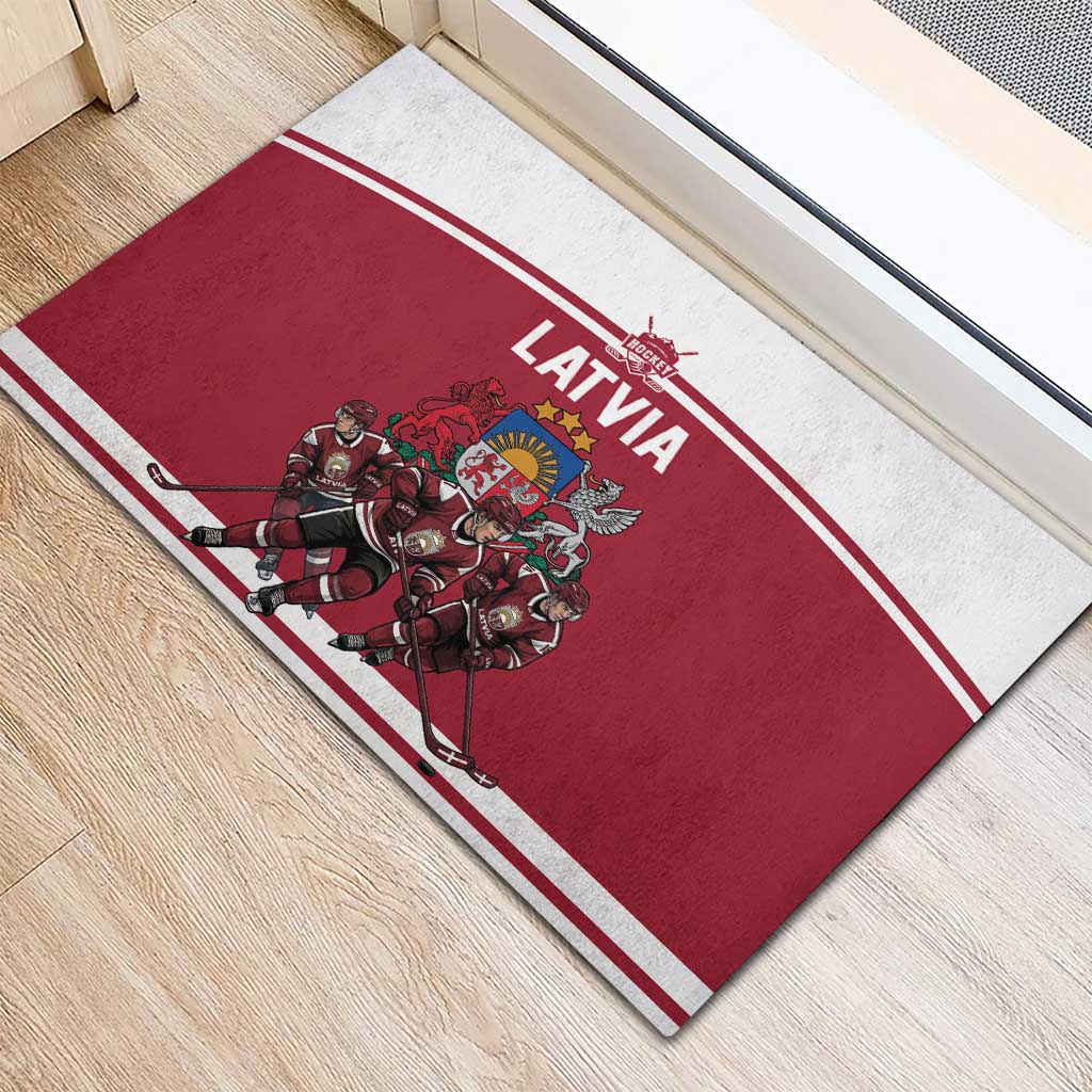 Latvia Hockey Pride Rubber Doormat Baltic Ice Warriors
