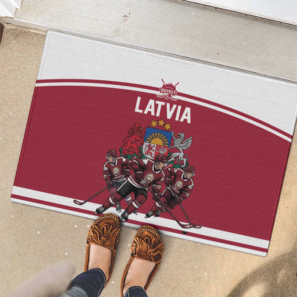 Latvia Hockey Pride Rubber Doormat Baltic Ice Warriors