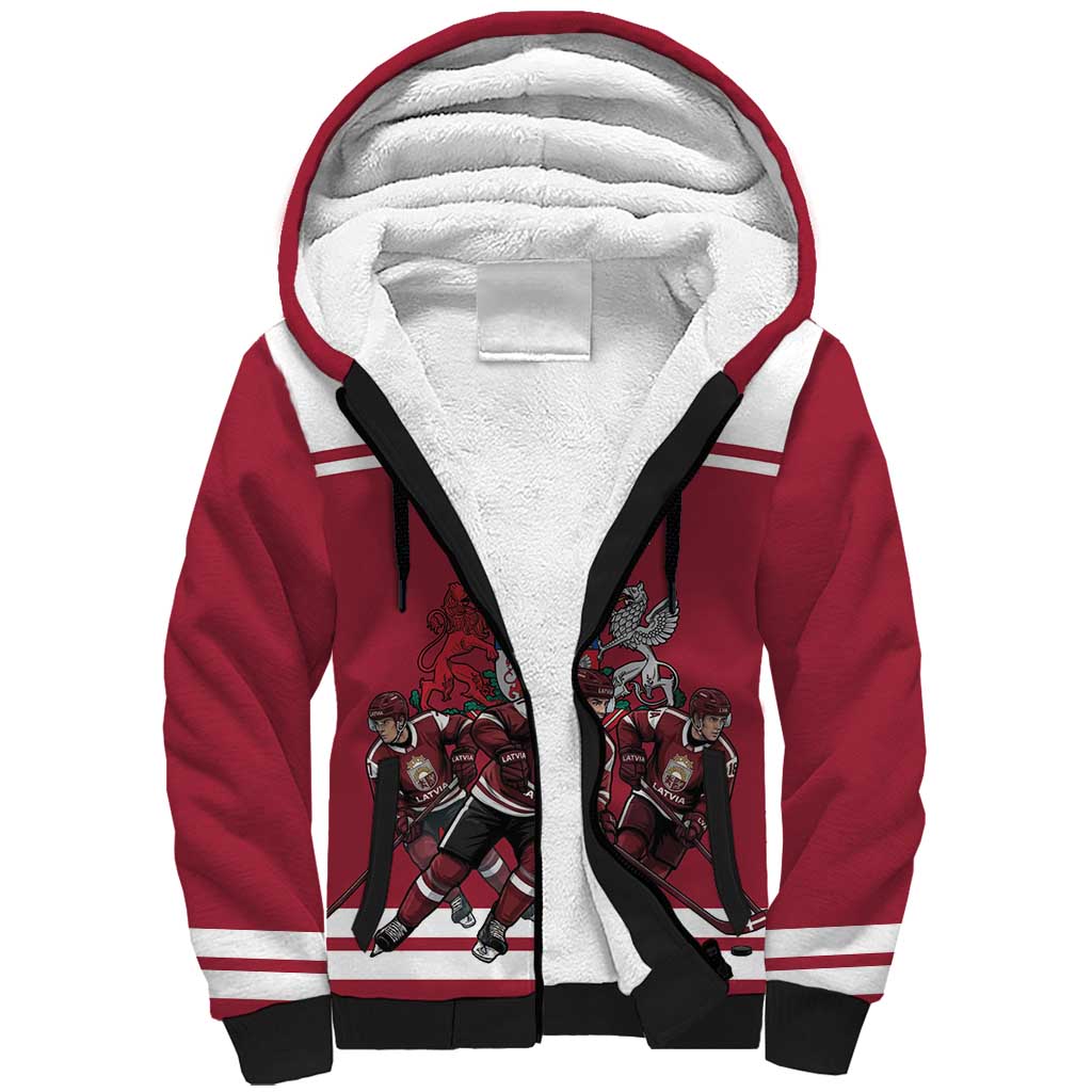 Latvia Hockey Pride Custom Sherpa Hoodie Baltic Ice Warriors