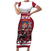 Latvia Hockey Pride Custom Short Sleeve Bodycon Dress Baltic Ice Warriors