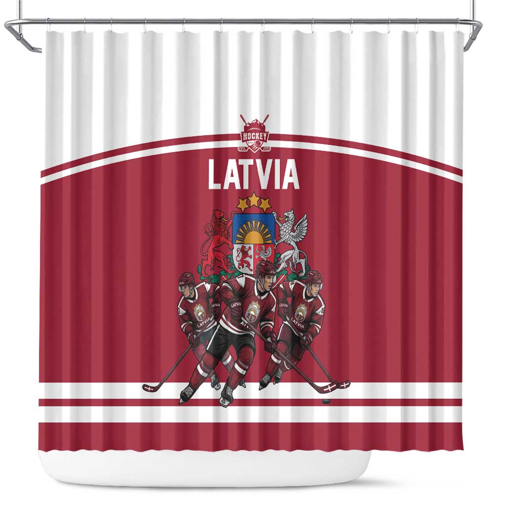 Latvia Hockey Pride Shower Curtain Baltic Ice Warriors
