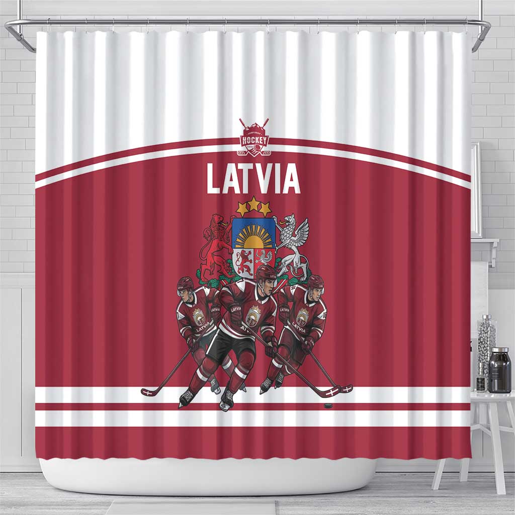 Latvia Hockey Pride Shower Curtain Baltic Ice Warriors