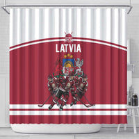 Latvia Hockey Pride Shower Curtain Baltic Ice Warriors