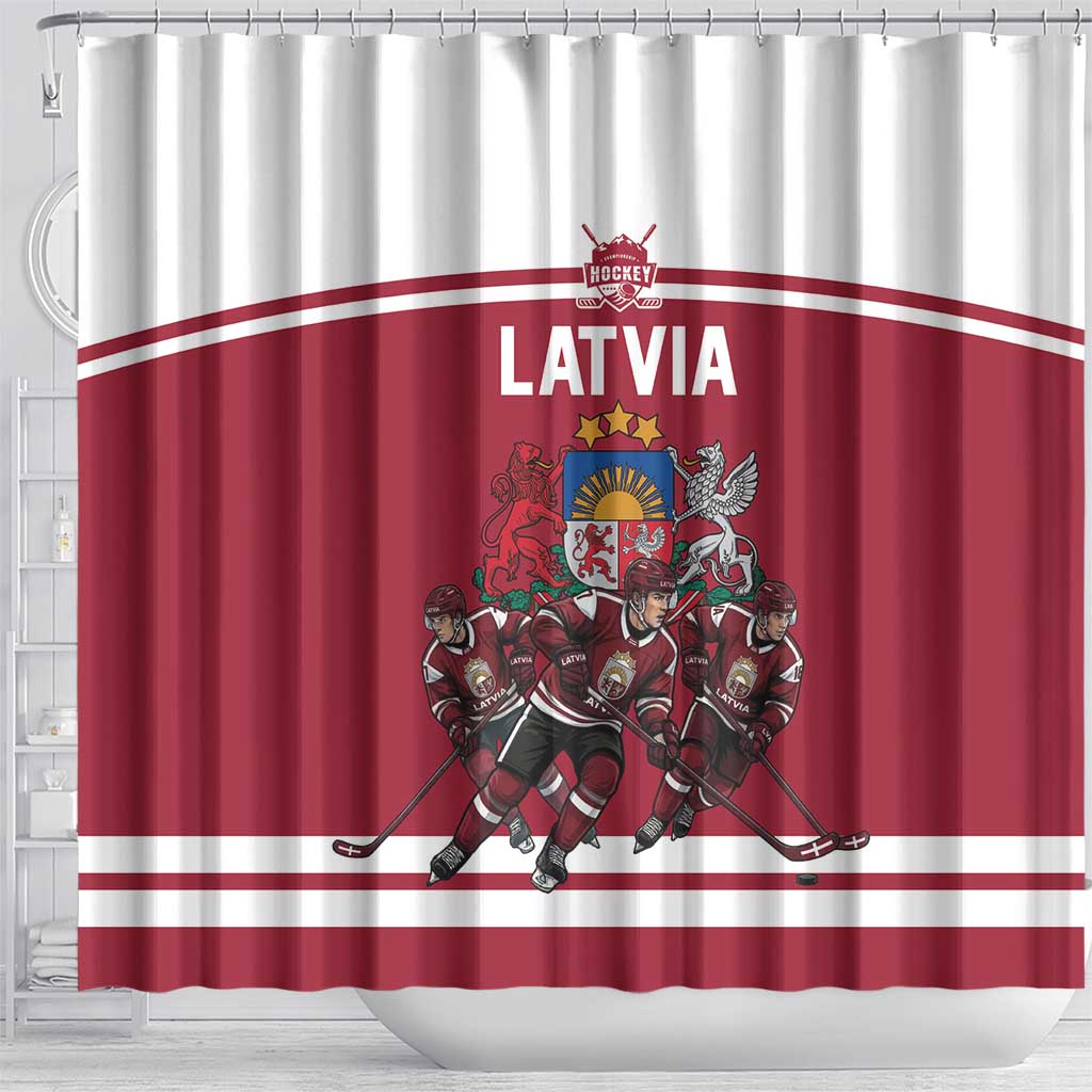 Latvia Hockey Pride Shower Curtain Baltic Ice Warriors