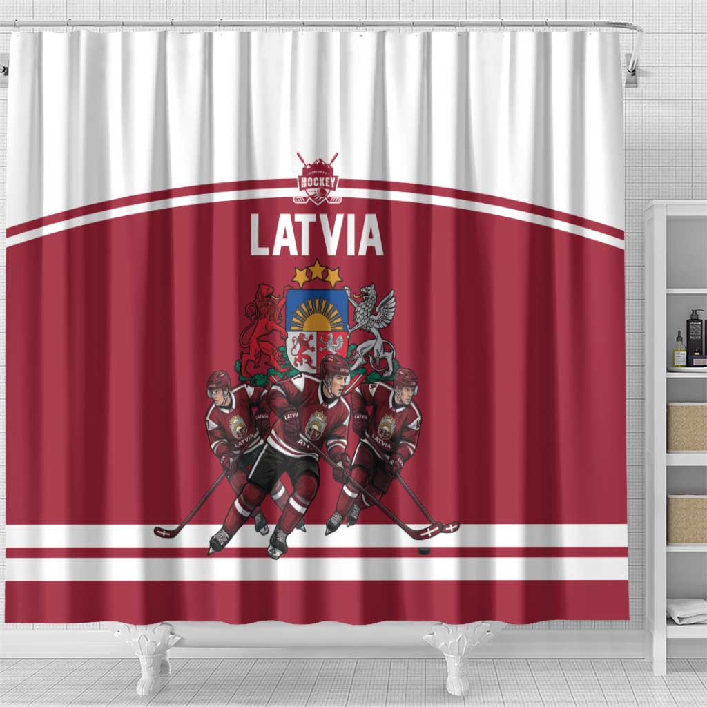 Latvia Hockey Pride Shower Curtain Baltic Ice Warriors