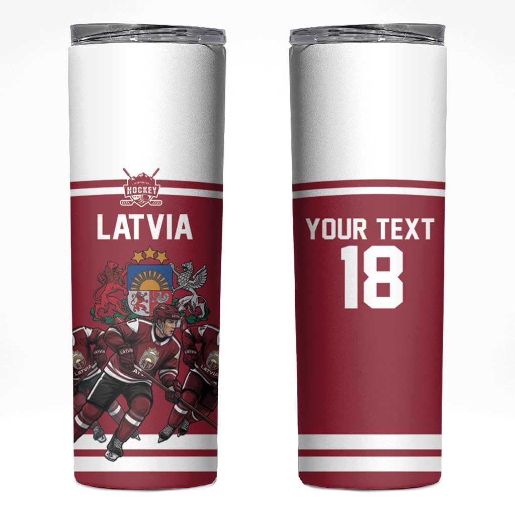 Latvia Hockey Pride Custom Skinny Tumbler Baltic Ice Warriors