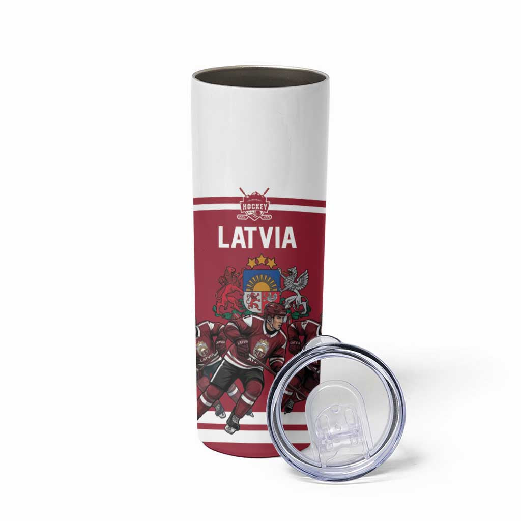 Latvia Hockey Pride Custom Skinny Tumbler Baltic Ice Warriors