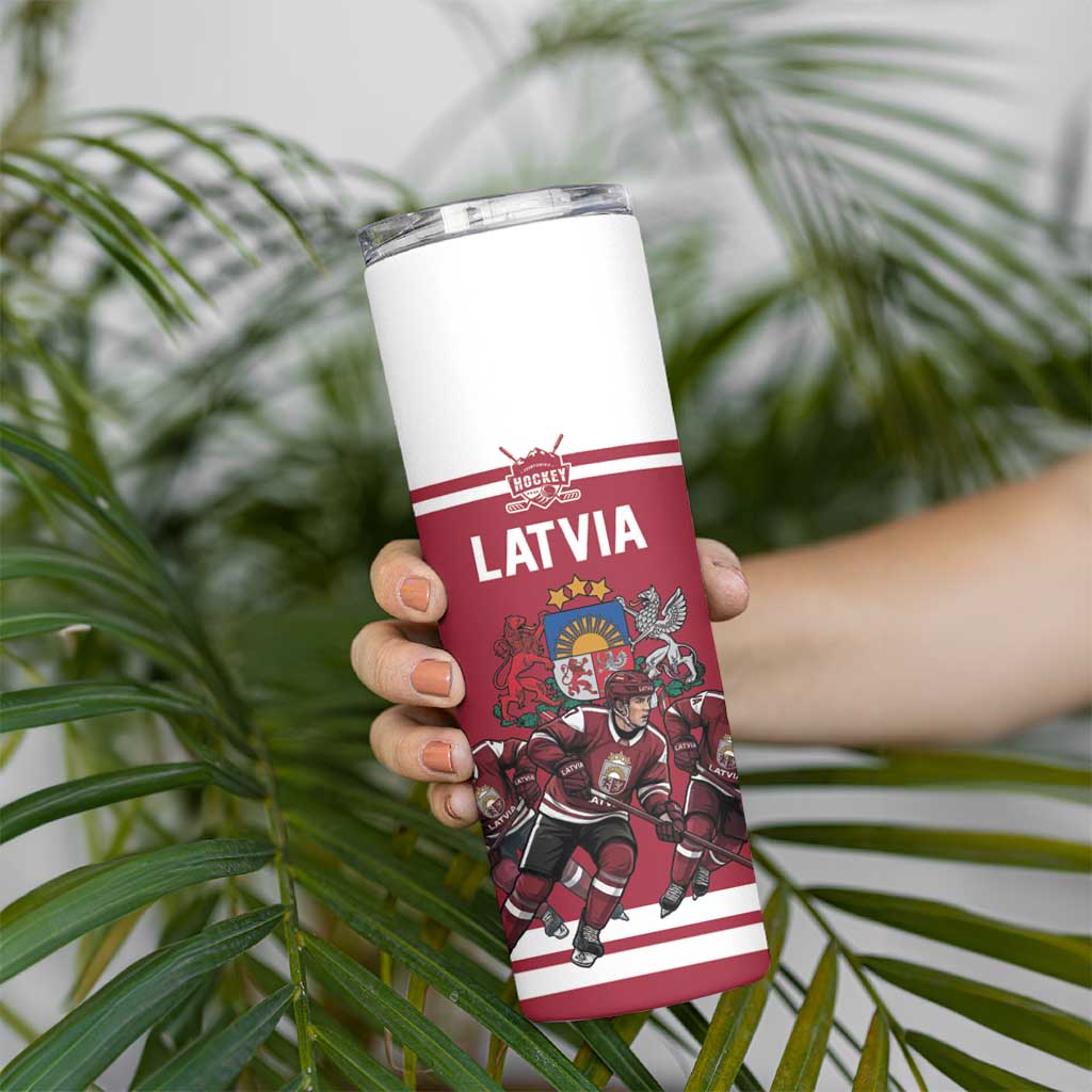 Latvia Hockey Pride Custom Skinny Tumbler Baltic Ice Warriors