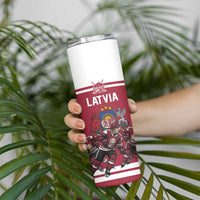 Latvia Hockey Pride Custom Skinny Tumbler Baltic Ice Warriors