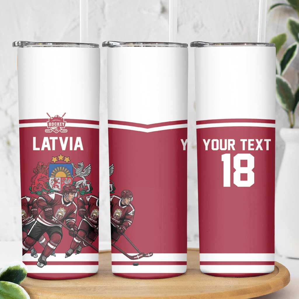 Latvia Hockey Pride Custom Skinny Tumbler Baltic Ice Warriors