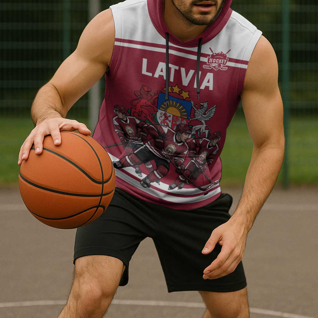 Latvia Hockey Pride Custom Sleeveless Hoodie Baltic Ice Warriors