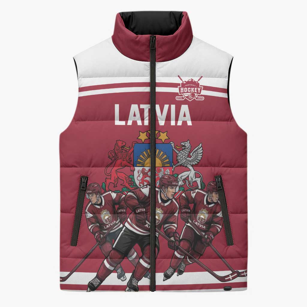Latvia Hockey Pride Custom Sleeveless Puffer Jacket Baltic Ice Warriors