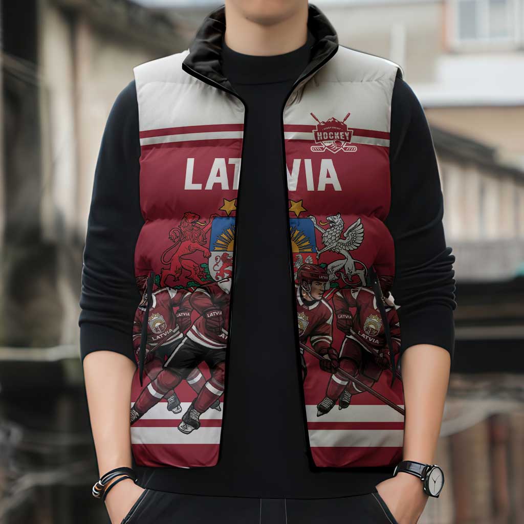 Latvia Hockey Pride Custom Sleeveless Puffer Jacket Baltic Ice Warriors