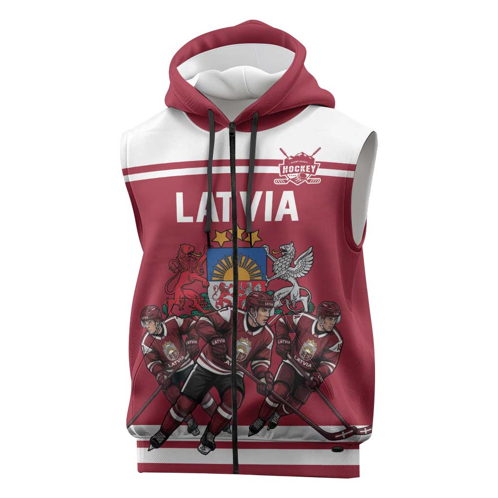Latvia Hockey Pride Custom Sleeveless Zip Hoodie Baltic Ice Warriors