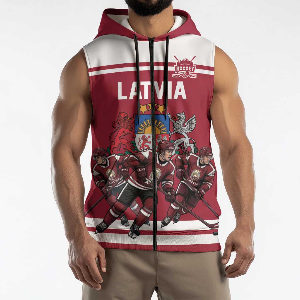 Latvia Hockey Pride Custom Sleeveless Zip Hoodie Baltic Ice Warriors