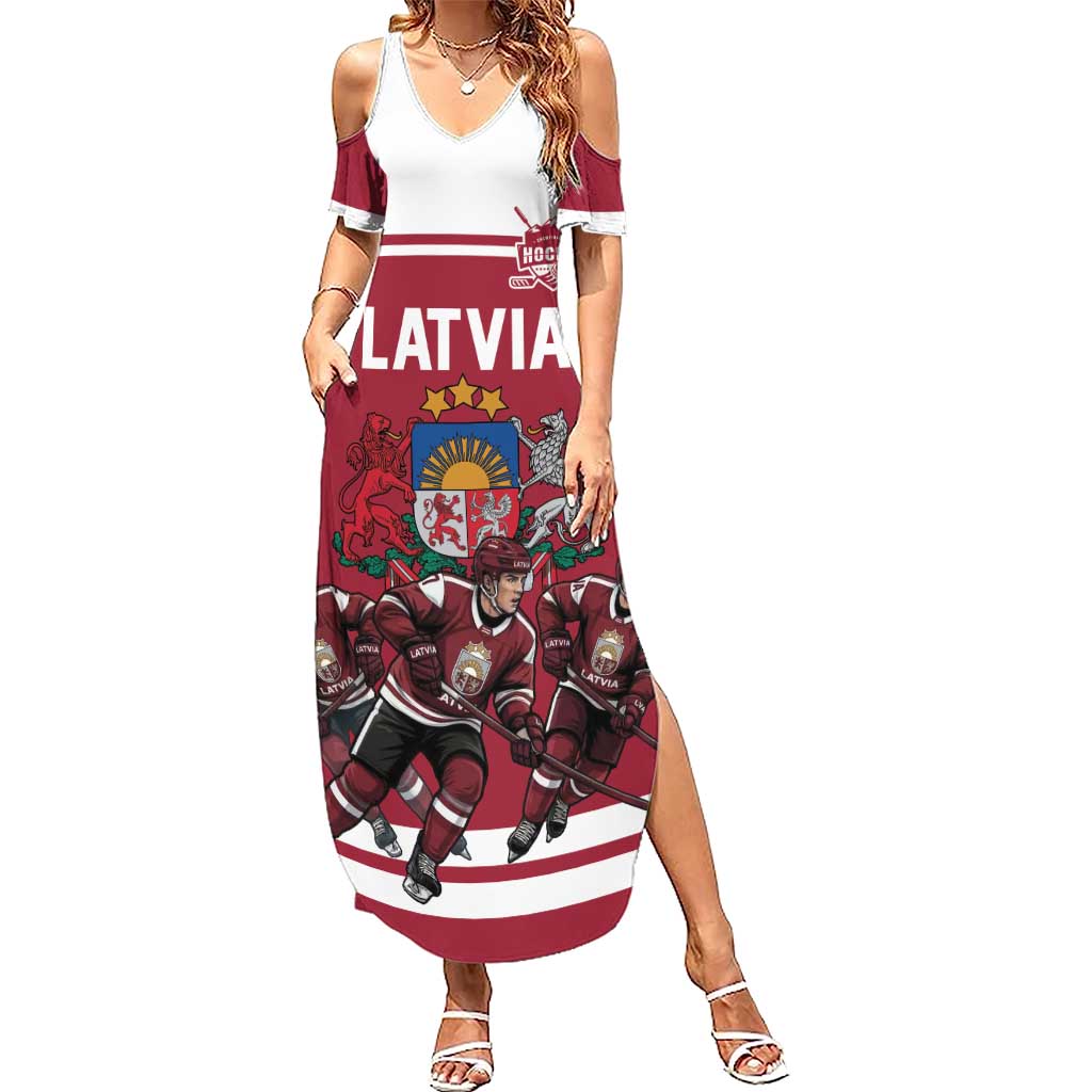 Latvia Hockey Pride Custom Summer Maxi Dress Baltic Ice Warriors