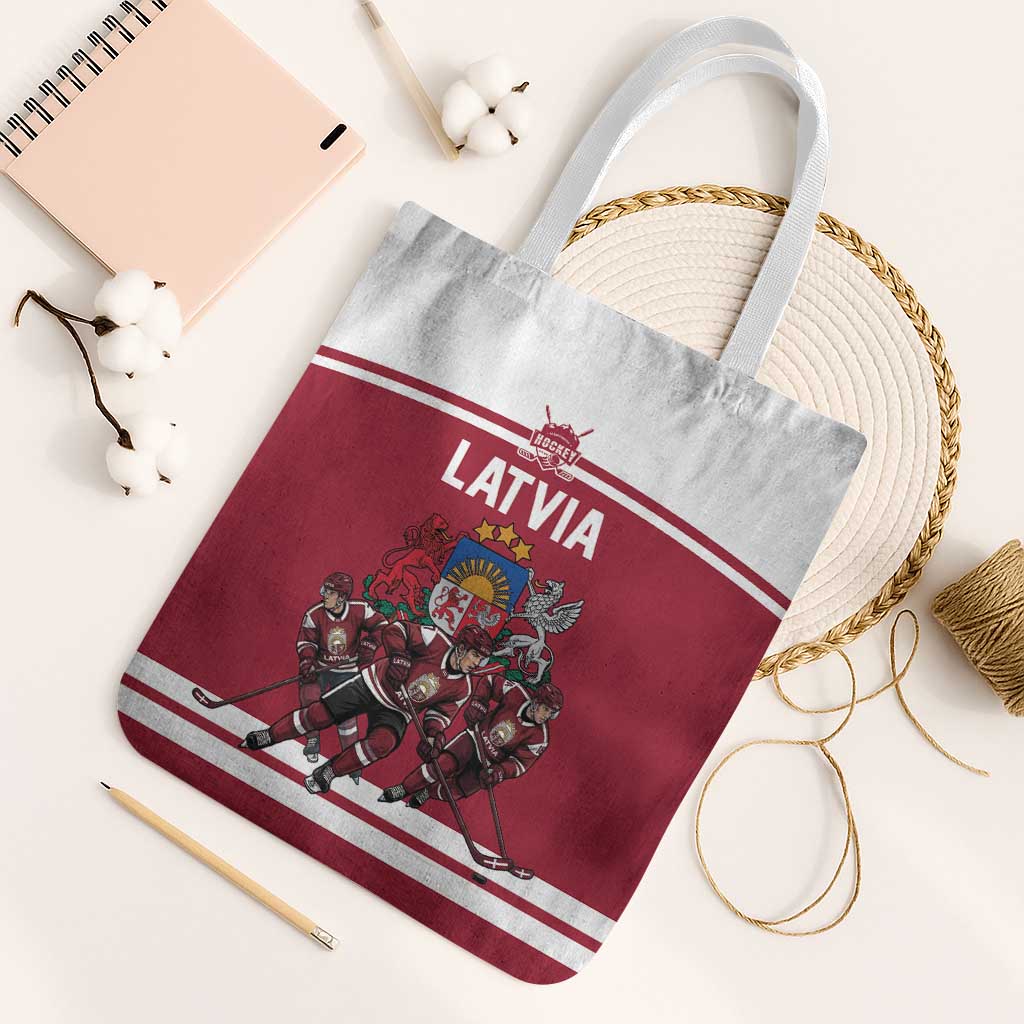 Latvia Hockey Pride Tote Bag Baltic Ice Warriors