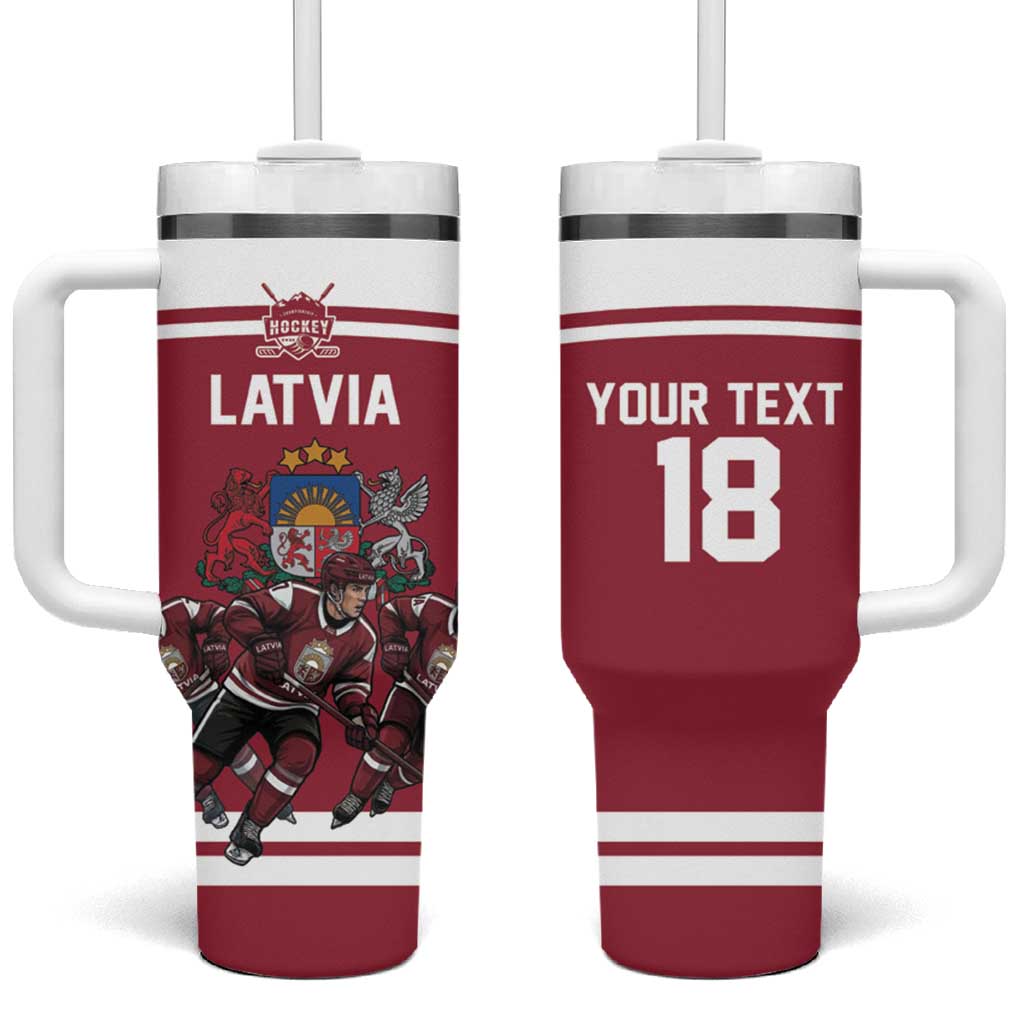 Latvia Hockey Pride Custom Tumbler With Handle Baltic Ice Warriors