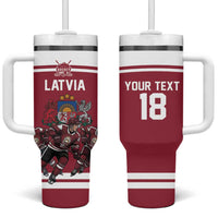 Latvia Hockey Pride Custom Tumbler With Handle Baltic Ice Warriors