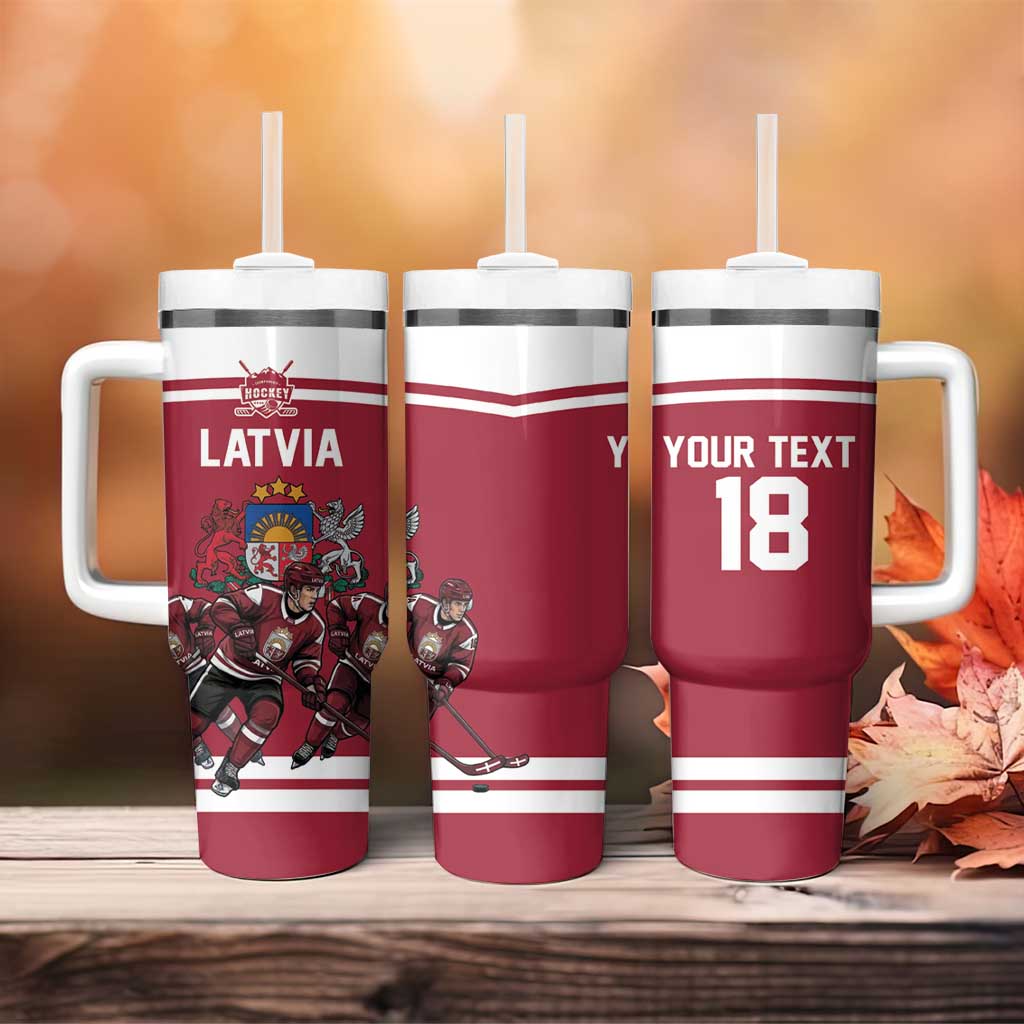 Latvia Hockey Pride Custom Tumbler With Handle Baltic Ice Warriors
