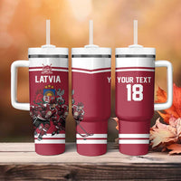 Latvia Hockey Pride Custom Tumbler With Handle Baltic Ice Warriors