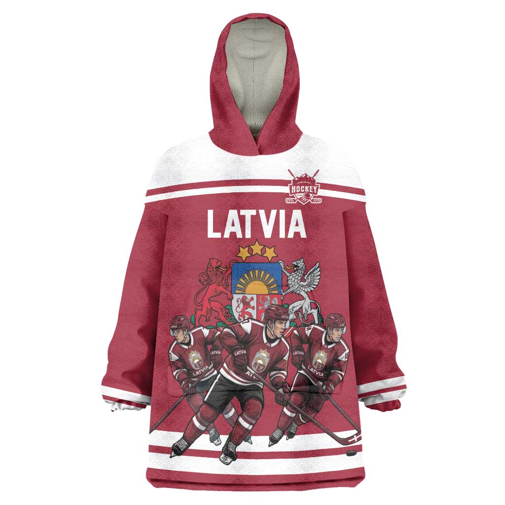 Latvia Hockey Pride Custom Wearable Blanket Hoodie Baltic Ice Warriors