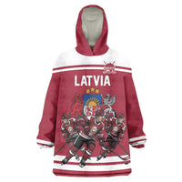 Latvia Hockey Pride Custom Wearable Blanket Hoodie Baltic Ice Warriors