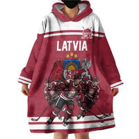 Latvia Hockey Pride Custom Wearable Blanket Hoodie Baltic Ice Warriors